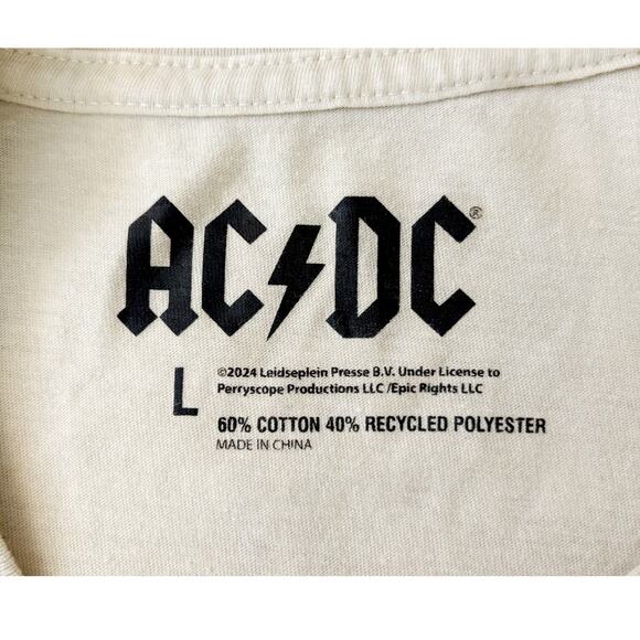 ACDC Cream/Black Back in Black T-Shirt Mens Size L - Picture 3 of 6